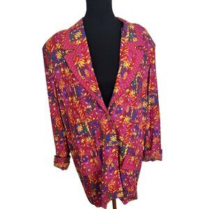 Vtg Carole Little Womens Blazer Jacket XL Colorful Abstract Geometric Red 90s